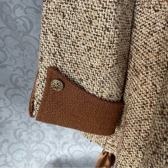 ViVi Vintage-style brown tweed babydoll Cottagecore Academia ruffle Sz L dress - Picture 5 of 16